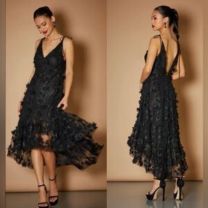 NEW Anthropologie HELSI Ella 3d Floral High-Low Black Gown Sz S